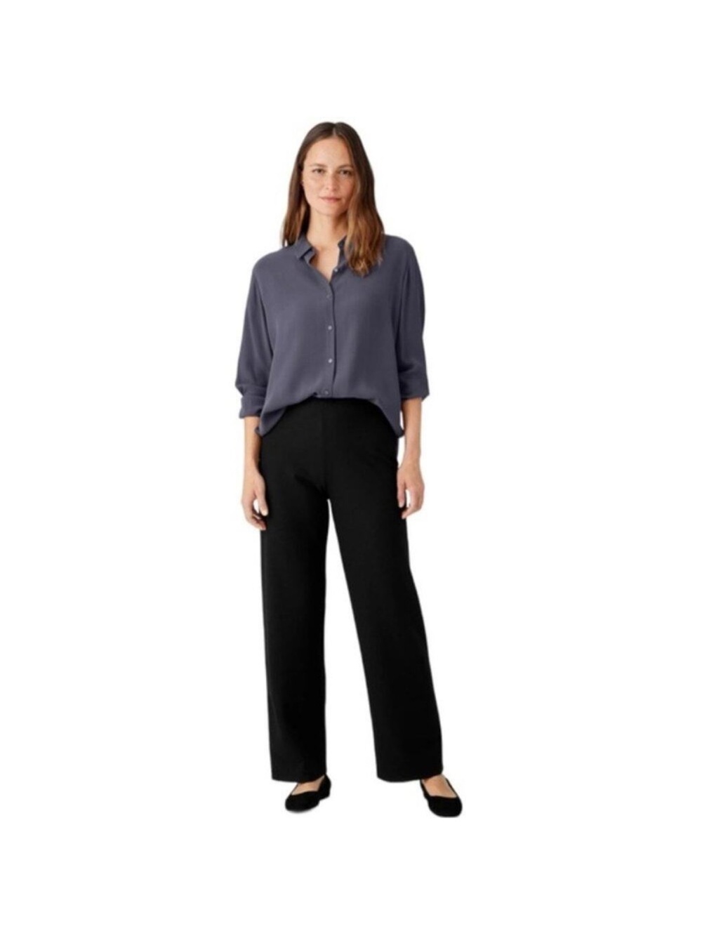 NWT Eileen Fisher Viscose Wool Bi-Stretch High-Rise Black Woven Dress Pant, 1X